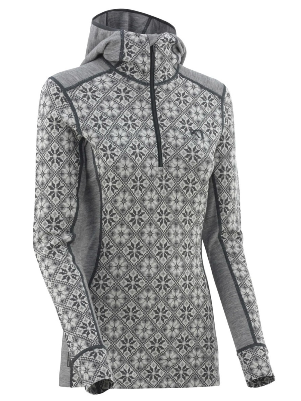 KARI TRAA Rose Hood Merino Wool Thermal Top, Dove Gray, Medium